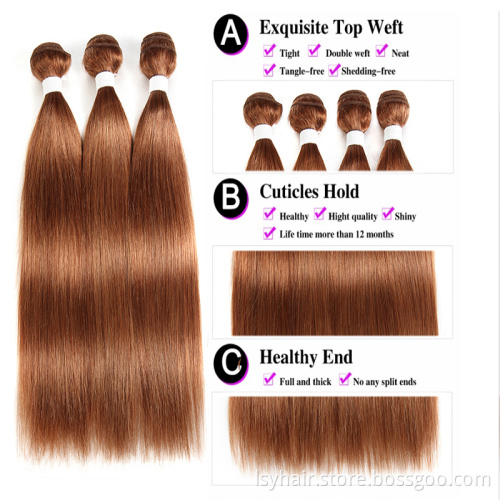 Colored 30 Honey Blonde Bundles With Closure Peruvian Straight Human Hair 3 Bundles With Closure  Remy Hair No Shedding